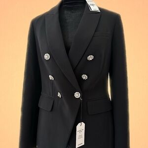 Express Twill Blazer NWT – Black Double Breasted Rhinestone Button Blazer XS